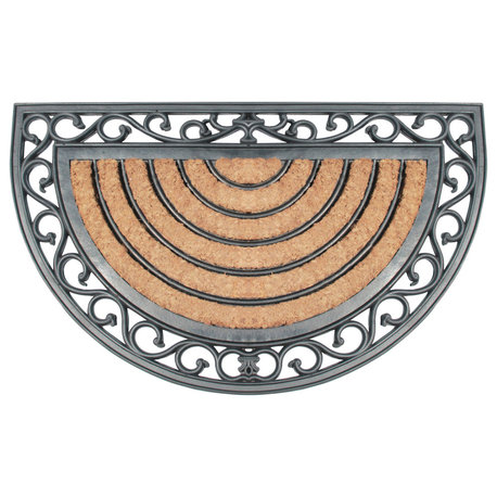 A1HC Half Round, Rubber and Coir Striped Outdoor Doormat 18"x30", Black