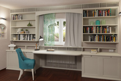 Ristrutturazione del living: mobili in legno bianco per l'office e la parete tv