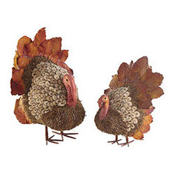 Handmade Autumn Turkeys - Set of 2 - Holiday Decorations