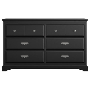 Double Dresser, MDF Frame & 6 Spacious Drawers With Unique Pull Handles, Black