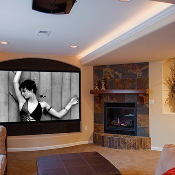 Theater and Fireplace in Castle Rock Basement Finish