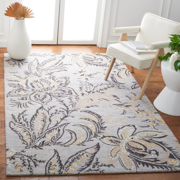 Safavieh Blossom Blm275F Floral/Country Rug, Gray/Yellow, 4'x6'