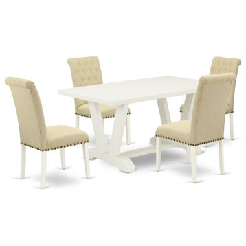 5-Piece Set, 4 Chairs and Table, Linen White