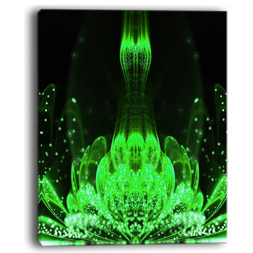 "Glossy Bright Green Fractal Flower" Floral Wall Art Canvas, 30"x40"