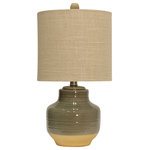 StyleCraft Home Collection - Prova Ceramic Table Lamp, Cream Finish, Beige Hardback Fabric Shade, Gray - A cylindrical hardback shade of beige fabric complements the wide ceramic base of this versatile table lamp. The finish on the base has two parts: a matte beige portion and a shiny gray section. The silver finial at the top completes the look, making this gray table lamp a beautiful accent for a hallway, dining room, bedroom, living room, or office.