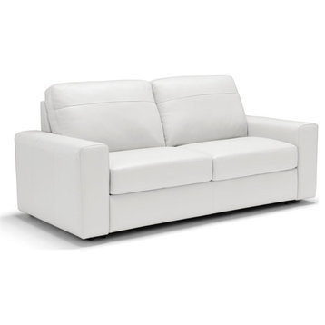 Divine White Leather Sofa Sleeper 3 Seat Couch with Full Size Pull Out Mattress