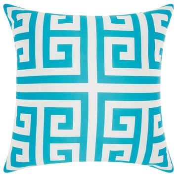 Nourison Home 20"x20" Outdoor Pillows Greek Key Poly Turquoise Throw Pillows