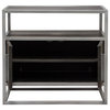 2-Door End Table in Dark Brown Veneer w/ Hand brushed Silver Metal Frame