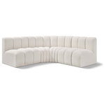 Meridian Furniture - Arc Boucle Fabric Upholstered 4-Pc. L-Shaped Modular Sectional, Cream - Give your living room or den the perfect blend of style and versatility with this Arc boucle fabric curved modular Sectional. Part of the Arc modular furniture collection, this Sectional comes upholstered in rich cream boucle fabric and features deep channel tufting that adds a touch of luxury while enhancing comfort and support. A seamless combination of form and function, this chair can be used with other Arc pieces to create a myriad of configurations in your well-curated room.