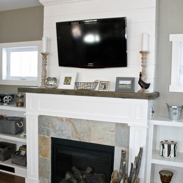 Shiplap Fireplace with Reclaimed Mantle