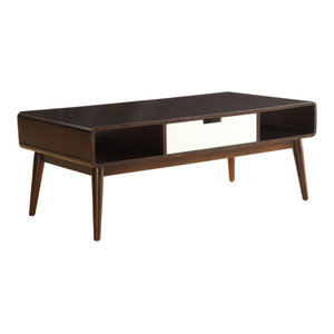 Midcentury Modern Wooden Coffee Table With Drawer Espresso And