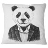 Funny Hipster Panda Black White Animal Throw Pillow, 16"x16"