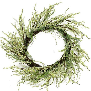 12" Green and Brown Decorative Berry Artificial Spring Twig Wreath, Unlit