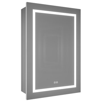 Recessed or Surface Mount Frameless Medicine Cabinet W/ LED Light & 2 Mirrors, Right Door
