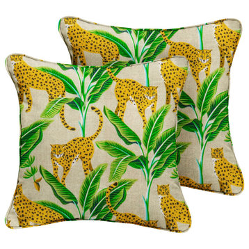 Yellow and Green Outdoor Corded Pillow Set, 16x16