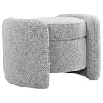 Meridian Furniture - Horizon Boucle Fabric Upholstered Ottoman, Grey - Kick back and relax in style with the Horizon ottoman from Meridian Furniture. Featuring elegant grey boucle fabric and a unique contemporary design, this ottoman will add a chic touch to any space in your home. Its seat width makes it the perfect size for resting your legs or provides your home with an additional seat for visitors. With its light weight, this ottoman can easily be moved, making it a versatile accent piece for any room.