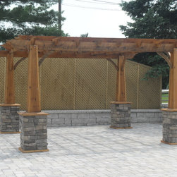 Wood Pergola with Stone Pillars - Pergolas