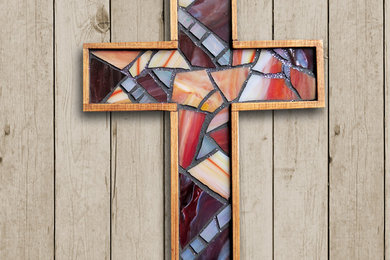 Red Stained Glass Mosaic Wall Cross