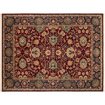 Bareen's Designer Rugs - Kafkaz Pak-Persian Reina Red/Blue Wool Rug - 9'0 x 11'8 - Designed with mesmerizing intricacy and gorgeous color palette, this hand-knotted masterpiece demonstrates the beauty and electrifying thrill of Pak Persian art. These meticulously handcrafted Pak-Persian rug is made with pure wool and features breathtaking traditional and Transitional designs in bold lush color pallet. Known for their intricate designs these rugs are a reproduction of Persian rugs, made in Pakistan with unique Mughal designs. Made by master weavers using the same Persian texture, design and dying technique, we wanted to produce the most significant manifestation of the Persian art, life and culture. This rug is most famous for its exceptional quality, incredible designs, patterns and vibrant rich color. Pak-Persian rugs made with Persian weave with high knot counts, which enables the high intricacy and detail found in the patterns are also referred to as "State of art", each color adds a rich beautiful detail in the artwork of this rug. The design, color and beautiful chromatic composition with a vibrant sheen with traditional and Transitional designs, exude beauty, elegance and quality make this rug a masterpiece of its own.