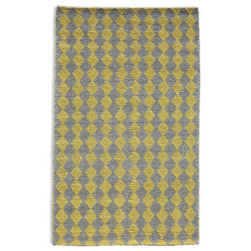 Hand Woven Yellow & Grey Argyle Pattern Wool Rug by Tufty Home, Yellow / Grey, 2.3x8