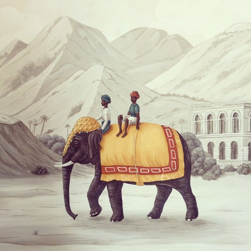 Custom Madras, India Monuments mural in Degourney style