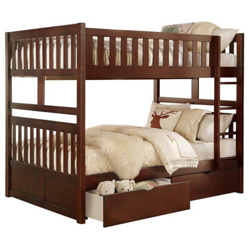 Lexicon Rowe Wood Full over Full Bunk Bed with Storage Boxes in Dark Cherry