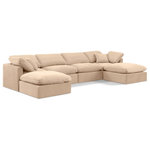 Meridian Furniture - Indulge Upholstered Modular U-Shaped Sectional, Beige, 6-Piece: 2 Armless Chair, 2 Corner Chair, 2 Ottoman, Down Stuffed Velvet - Experience ultimate comfort and style with our beige velvet Indulge Sectional. The luxurious velvet will elevate the aesthetic of any room. This sofa provides ample space for you to relax while its modular build offers the option of unlimited configurations. Whether you're looking to add a stylish element to your living room or a comfortable seating option to your bedroom, this sofa is the perfect choice.