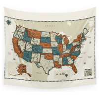 Usa Vintage Map Wall Hanging Tapestry - Medium: 68 x 80