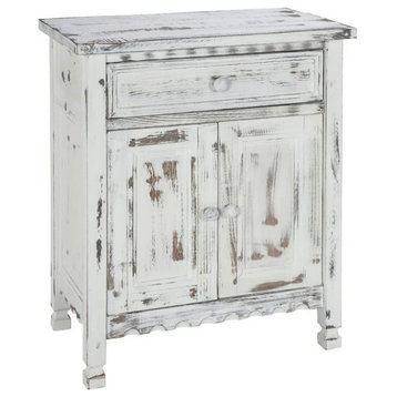 Farmhouse Storage Cabinet, Wooden Frame With 2 Doors & Drawer, Antique White