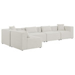 Meridian Furniture - Cube Upholstered Modular Sectional, Cream, 5-Piece: 3 Armless Chair, 2 Corner Chair, Linen Texured Fabric - Mix and match the pieces in this Cube modular section to personalize its fit for your space. This modular unit features soft cream linen textured upholstery that's not only beautiful to behold but is easy to care for an maintain. Attachment latches beneath each piece of this sectional make it a simple feat to put the pieces together to meet your specific preferences. Choose other items from the Cube lineup to expand the sectional as desired.
