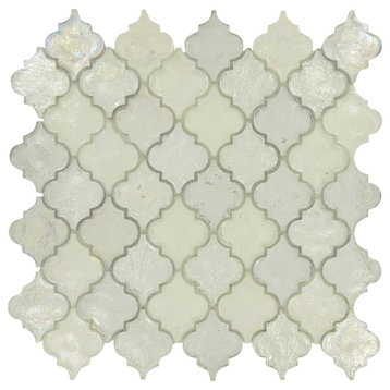 11"x11.1" Dentelle Arabesque Glossy/Iridescent Glass Tile, April Shower Silver