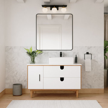 The Newton Bathroom Vanity, Single Sink, 48", Matte White, Freestanding