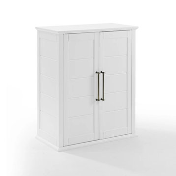 Modern Pantry Cabinet, Wood Frame With Adjustable Shelves & Metal Handles, White