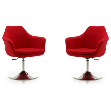 Kinsey Adjustable Height Swivel Accent Chair, Red and Polished Chrome, Set of 2