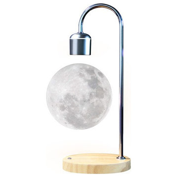 Creative Silver/Black Iron 3D Levitating Moon LED Table Lamp, Silver