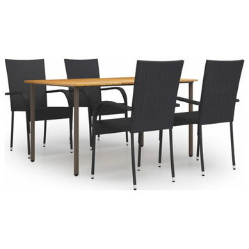 vidaXL Patio Dining Set 5 Piece Outdoor Table and Chair Set Poly Rattan Black