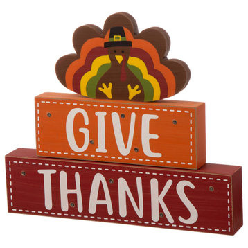 12" Thanksgiving Wooden Lighted Turkey/Word Block Table Decor