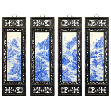 Chinese Mountain River Porcelain Blue & White Painting Wall Panel Set Hcs5057