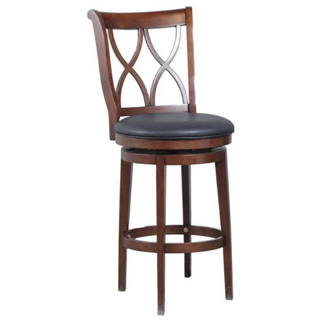 Linon Carmen Wood 32" Swivel Bar Stool in Rustic Oak Brown