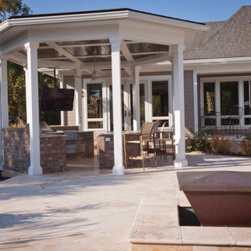 Travertine Pool Deck with Outdoor Kitchen – Mount Pleasant, SC