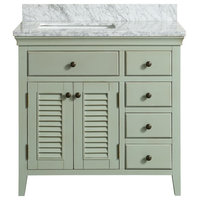 Callum Green Bathroom Vanity With Carrara Marble Top, 36"