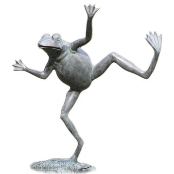 Verdigris Finish Dancing Frog Spitter Statue