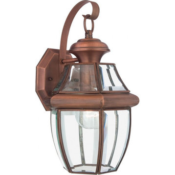 Traditional 1-Light Medium Wall Lantern in Pewter Finish Classic Beveled Glass