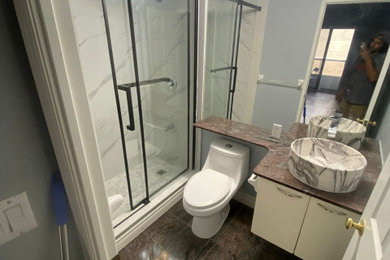 Example of a small minimalist bathroom design in New York