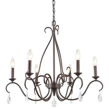 LALUZ French Country Rusty Chandelier, 5-Light Crystal Chandeliers