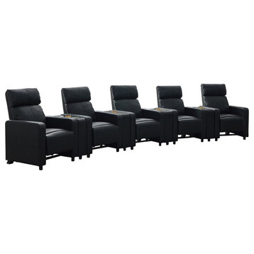 Coaster Toohey 9-piece Faux Leather Recliner Set with Four Consoles Black