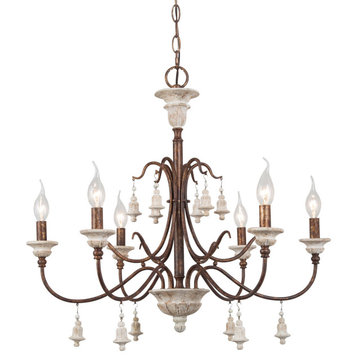 LNC French Country 6-Light Distressed white and bronze Linear Chandelier