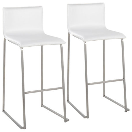 Mara Barstool, Set of 2, Stainless Steel, White PU