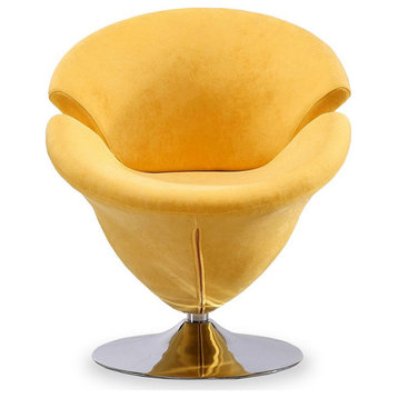 Tulip Swivel Accent Chair, Yellow and Polished Chrome