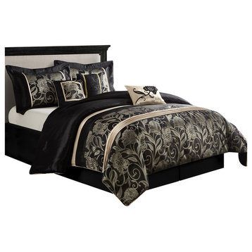 Mollybee 7-Piece Bedding Comforter Set, Black, Queen